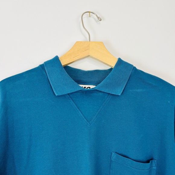 YMC Teal Blue Cotton Modern Polo Shirt Style Collared Causal Top UK L - Picture 3 of 9
